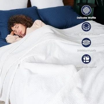 PHF 100% Cotton Waffle Weave Blanket for All Seasons