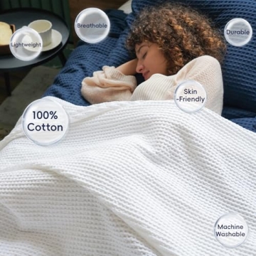 PHF 100% Cotton Waffle Weave Blanket for All Seasons