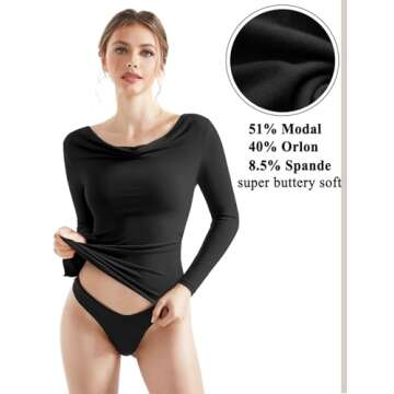 OMKAGI Asymmetrical Long Sleeve Shirts for Women Trendy One Off The Shoulder Tops(L,259-Black)