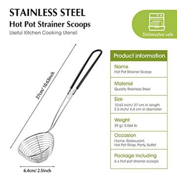 Geiserailie Hot Pot Strainer Scoops, Stainless Steel Hot Pot Strainer Spoons 2.5 Inch Mini Mesh Skim...