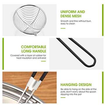 Geiserailie Hot Pot Strainer Scoops, Stainless Steel Hot Pot Strainer Spoons 2.5 Inch Mini Mesh Skimmer Spoon Asian Ladle with Handle for Home(Black,6 Pieces)