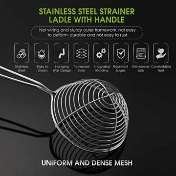Geiserailie Hot Pot Strainer Scoops, Stainless Steel Hot Pot Strainer Spoons 2.5 Inch Mini Mesh Skimmer Spoon Asian Ladle with Handle for Home(Black,6 Pieces)
