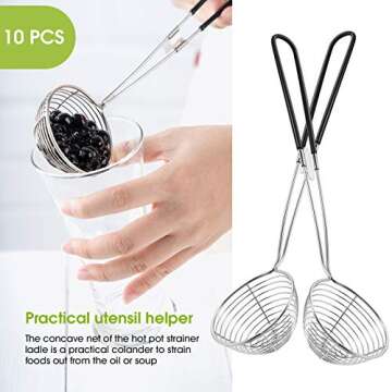 Geiserailie Hot Pot Strainer Scoops, Stainless Steel Hot Pot Strainer Spoons 2.5 Inch Mini Mesh Skimmer Spoon Asian Ladle with Handle for Home(Black,6 Pieces)