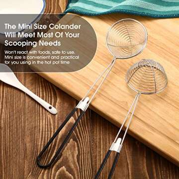 Geiserailie Hot Pot Strainer Scoops, Stainless Steel Hot Pot Strainer Spoons 2.5 Inch Mini Mesh Skimmer Spoon Asian Ladle with Handle for Home(Black,6 Pieces)