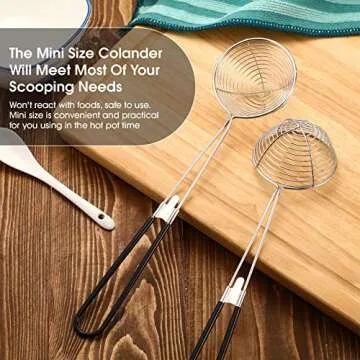 Geiserailie Hot Pot Strainer Scoops, Stainless Steel Hot Pot Strainer Spoons 2.5 Inch Mini Mesh Skimmer Spoon Asian Ladle with Handle for Home(Black,6 Pieces)