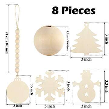 8 Pieces Christmas Tree Wood Bead Hanging Decor Xmas Wooden Bead Garlands Ornaments Rustic Farmhouse Beads Pendants Farmhouse Boho Decor for Christmas Tree Ornaments Decor