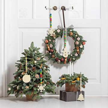 8 Pieces Christmas Tree Wood Bead Hanging Decor Xmas Wooden Bead Garlands Ornaments Rustic Farmhouse Beads Pendants Farmhouse Boho Decor for Christmas Tree Ornaments Decor