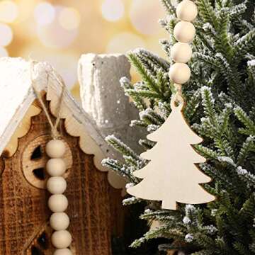 8 Pieces Christmas Tree Wood Bead Hanging Decor Xmas Wooden Bead Garlands Ornaments Rustic Farmhouse Beads Pendants Farmhouse Boho Decor for Christmas Tree Ornaments Decor