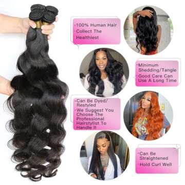 12A Human Hair Bundles Brazilian Body Wave Hair Bundles 22 24 26 28 Inch 100% Unprocessed Virgin Weave 4 Bundles Human Hair Body Wave Deals Natural Black