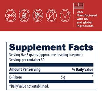 Designs for Health D-Ribose Powder - 5000mg Pure D-Ribose Supplement - May Support Athletes, Workouts, Energy + Muscles - Non-GMO Drink Mix Powder, No Added Sugar (30 Servings / 150g)