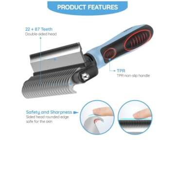 Cat & Dog Brush for Shedding - Dog Shedding Brush for Pet Grooming Tools - Double Coat Dog Brushes for Grooming - 2 in 1 Dog Deshedding Brush & Undercoat Rake for Dogs - Cat Hair Brush Deshedder(Blue)