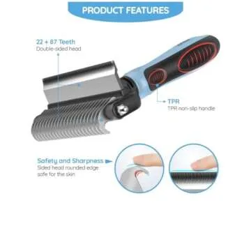 Cat & Dog Brush for Shedding - Dog Shedding Brush for Pet Grooming Tools - Double Coat Dog Brushes for Grooming - 2 in 1 Dog Deshedding Brush & Undercoat Rake for Dogs - Cat Hair Brush Deshedder(Blue)