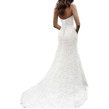 SIQINZHENG Women's Sweetheart Full Lace Beach Wedding Dress Mermaid Bridal Gown White