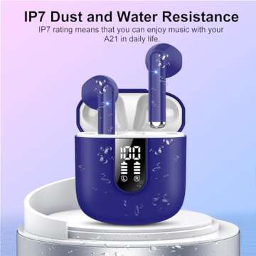 Wireless Earbuds 2024 Bluetooth 5.3 Headphones with HD Mic HiFi Stereo Sound, Wireless Earphones with Dual LED Display Touch Control, IPX7 Waterproof 30H Playtime Ear Buds for iOS Android, Dunkelblau