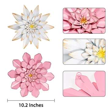 YEAHOME Metal Flower Wall Decor,10.5 inch Wall Art Decorations Rustic Home Decor Aesthetic for Bathroom, Bedroom, Living Room, Office, Boho Art, 2 Pack Indoor Outdoor Patio Garden Decor(PINK)