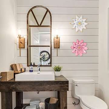 YEAHOME Metal Flower Wall Decor,10.5 inch Wall Art Decorations Rustic Home Decor Aesthetic for Bathroom, Bedroom, Living Room, Office, Boho Art, 2 Pack Indoor Outdoor Patio Garden Decor(PINK)