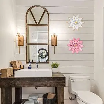YEAHOME Metal Flower Wall Decor,10.5 inch Wall Art Decorations Rustic Home Decor Aesthetic for Bathroom, Bedroom, Living Room, Office, Boho Art, 2 Pack Indoor Outdoor Patio Garden Decor(PINK)