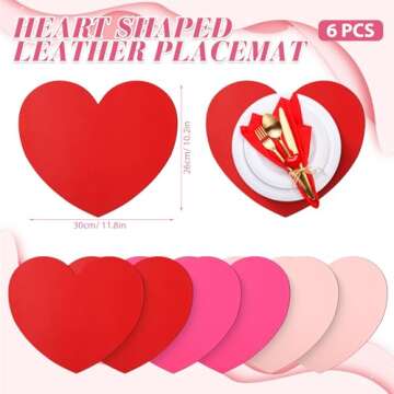 Remerry Leather Red Heart Placemats Set of 6 Red Heart Shaped Place Mats Waterproof Leather Washable Heart Shape Table Kitchen Mats for Kitchen Dining Table(Red, Rose Red, Pink)