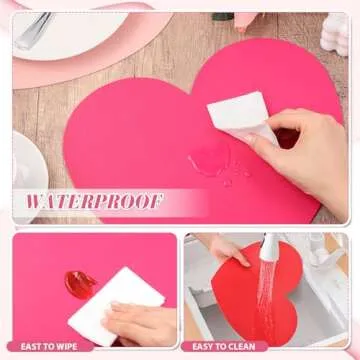 Remerry Leather Red Heart Placemats Set of 6 Red Heart Shaped Place Mats Waterproof Leather Washable Heart Shape Table Kitchen Mats for Kitchen Dining Table(Red, Rose Red, Pink)