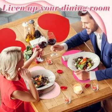 Remerry Leather Red Heart Placemats Set of 6 Red Heart Shaped Place Mats Waterproof Leather Washable Heart Shape Table Kitchen Mats for Kitchen Dining Table(Red, Rose Red, Pink)