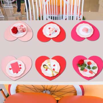 Remerry Leather Red Heart Placemats Set of 6 Red Heart Shaped Place Mats Waterproof Leather Washable Heart Shape Table Kitchen Mats for Kitchen Dining Table(Red, Rose Red, Pink)