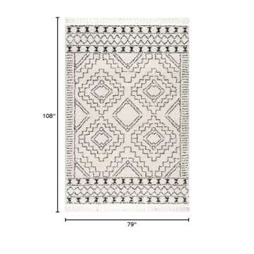 nuLOOM Vasiliki Moroccan Shag Tasseled Area Rug - Stylish, Kid & Pet Friendly 7x9 Off-white