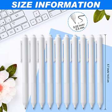 24 Pieces Retractable Gel Pens 0.5 mm Fine Point Ballpoint Rollerball Pens Refillable Long Lasting Smooth Black Ink Fine Point Pen with Comfortable Rubber Grip for Writing Office (White Rod)