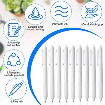24 Pieces Retractable Gel Pens 0.5 mm Fine Point Ballpoint Rollerball Pens Refillable Long Lasting Smooth Black Ink Fine Point Pen with Comfortable Rubber Grip for Writing Office (White Rod)