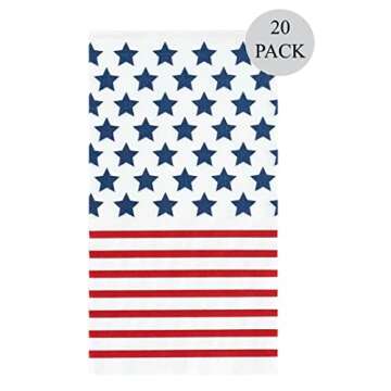 C.R. Gibson TW8-21994 Disposable Dinner Napkins and Guest Towels, 4.25'' x 8'', Red, White, and Blue American Flag, 16pcs