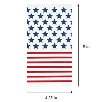 C.R. Gibson TW8-21994 Disposable Dinner Napkins and Guest Towels, 4.25'' x 8'', Red, White, and Blue American Flag, 16pcs