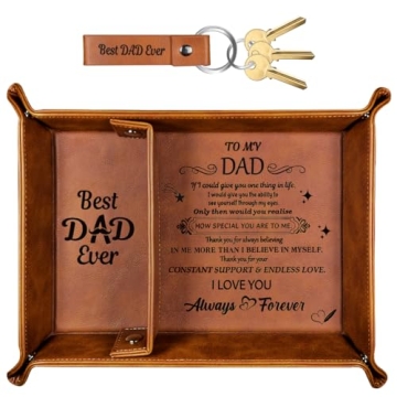 Best Dad Ever Gifts for Dad from Daughter, Birthday Gifts for Dad PU Leather Valet Tray and Keychain...