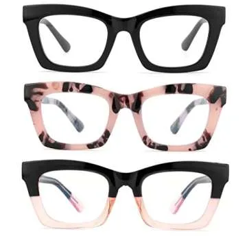 Bullabulling 3 Pack Oprah Style Spring Hinge Readers - Blue Light Blocking Square Glasses for Men & ...