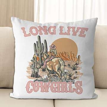 DOTAIN Retro Long Live Cowgirls Throw Pillow Cover Home Decor,Western Cowgirls Decor Pillow Case Pil...