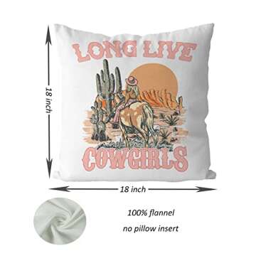 DOTAIN Retro Long Live Cowgirls Throw Pillow Cover Home Decor,Western Cowgirls Decor Pillow Case Pillowcase for Home Living Room Bed Sofa Couch Chair,Gift for Cowgirls(18x18 Inch)