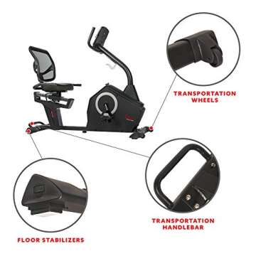 Sunny Health & Fitness Programmable Electro-Magnetic Resistance Recumbent Exercise Bike with 16 Levels of Resistance and 300 lbs Weight Capacity – SF-RB4850