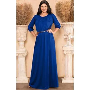 KOH KOH Womens Long 3/4 Sleeve Sleeves Vintage Autumn Fall Winter Flowy Formal Evening Work Office Modest Peasant Cute Abaya Gown Gowns Maxi Dress Dresses, Cobalt Royal Blue L 12-14