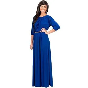 KOH KOH Womens Long 3/4 Sleeve Sleeves Vintage Autumn Fall Winter Flowy Formal Evening Work Office Modest Peasant Cute Abaya Gown Gowns Maxi Dress Dresses, Cobalt Royal Blue L 12-14