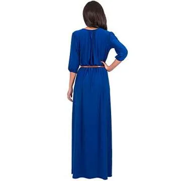 KOH KOH Womens Long 3/4 Sleeve Sleeves Vintage Autumn Fall Winter Flowy Formal Evening Work Office Modest Peasant Cute Abaya Gown Gowns Maxi Dress Dresses, Cobalt Royal Blue L 12-14