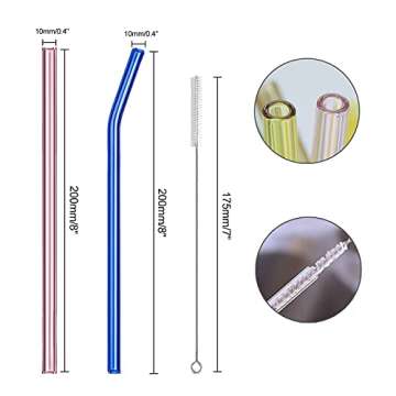 Reusable Glass Straws, 10mm Glass Drinking Straws, 6 Bent 6 Straight with 2 Cleaning Brushes, Non-To...