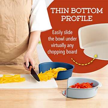 IMPRESA [3 Pack] Food Prep Bowls for Under Chopping Board - Plastic Meal Prep Container Set with Handles to Organize Countertop - Kitchen Storage Container -Food Storage & Meal Planning Accessories