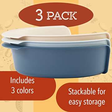 IMPRESA [3 Pack] Food Prep Bowls for Under Chopping Board - Plastic Meal Prep Container Set with Handles to Organize Countertop - Kitchen Storage Container -Food Storage & Meal Planning Accessories