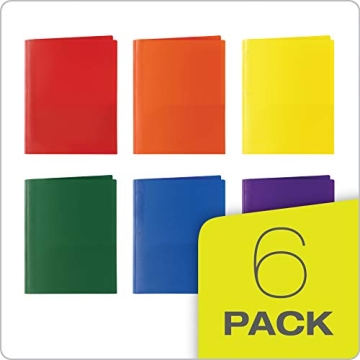Oxford 2 Pocket Folders with Fasteners, Sturdy Plastic Folders, Letter Size, Asstd. Colors (Blue, Green, Yellow, Orange, Red, Purple), 6 Pack (13189)