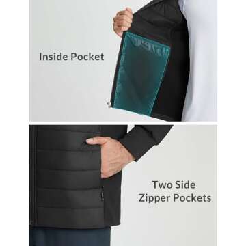 BALEAF Men's Insulated Warm Jacket Thermal Hybrid Hiking Mid Layer Full Zip Jackets Stand Collar Runing Outdoor Skiing Black XL