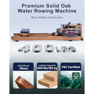 TOPIOM Solid Wood Water Rowing Machine with Bluetooth