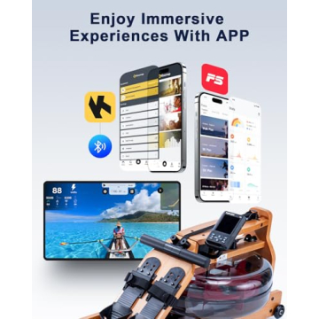 TOPIOM Solid Wood Water Rowing Machine with Bluetooth