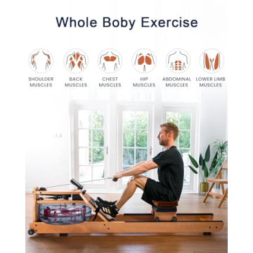 TOPIOM Solid Wood Water Rowing Machine with Bluetooth