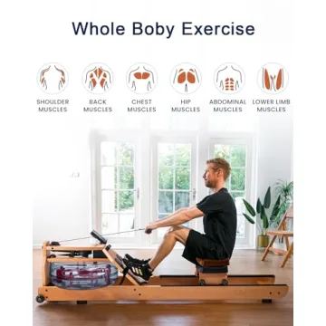 TOPIOM Solid Wood Water Rowing Machine with Bluetooth