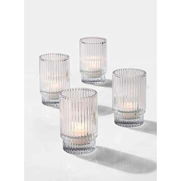 Serene Spaces Living Ribbed Glass Votive Holders – Elegant Pleated Candle Holders for Tea Lights, Votive Candles – Decorative Glass Holders for Home, Weddings, 3.75" Tall and 2.25" Diameter, Set of 4