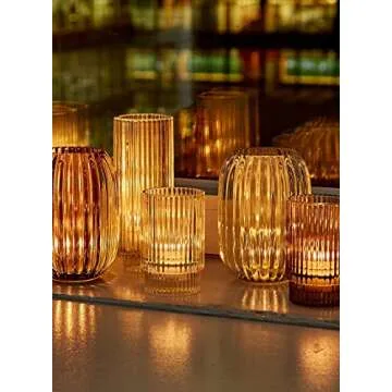 Serene Spaces Living Ribbed Glass Votive Holders – Elegant Pleated Candle Holders for Tea Lights, Votive Candles – Decorative Glass Holders for Home, Weddings, 3.75" Tall and 2.25" Diameter, Set of 4