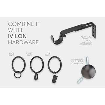 Ivilon Window Curtain Rod Decorative End Cap Design, 1 Inch Rod, 48 to 86 Inch. Chrome